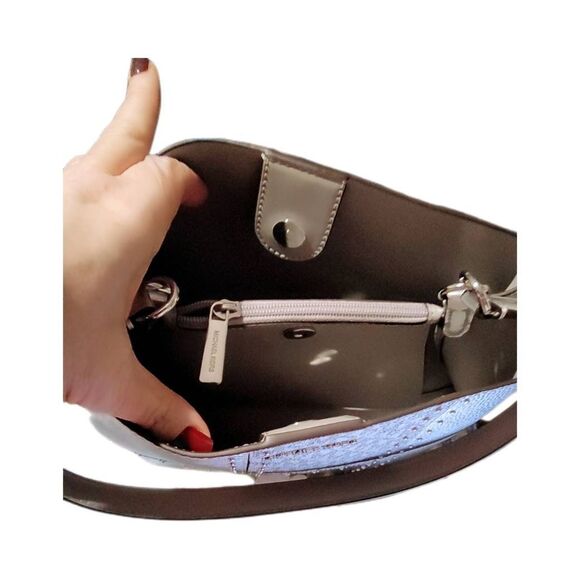 NWT~MICHAEL KORS Pratt Medium Studded Metallic Patchwork Sig Logo Shoulder Bag - Picture 4 of 7